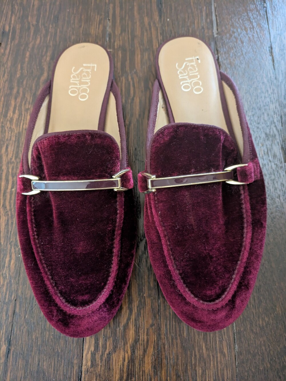 Franco Sarto Burgundy Velvet Open Back Bit Loafers